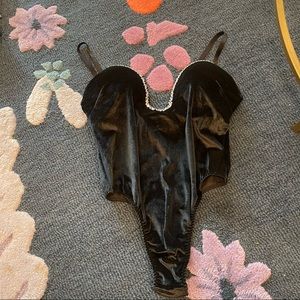 NWT Victoria’s Secret Black Velvet & Rhinestone bodysuit
